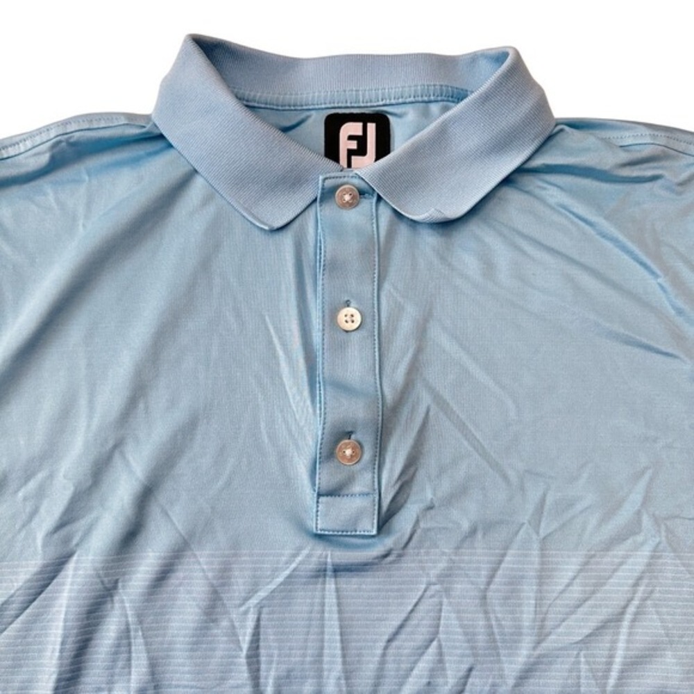 FootJoy Golf‎ Polo Shirt Performance Athletic Striped Blue FJ Logo Mens Large